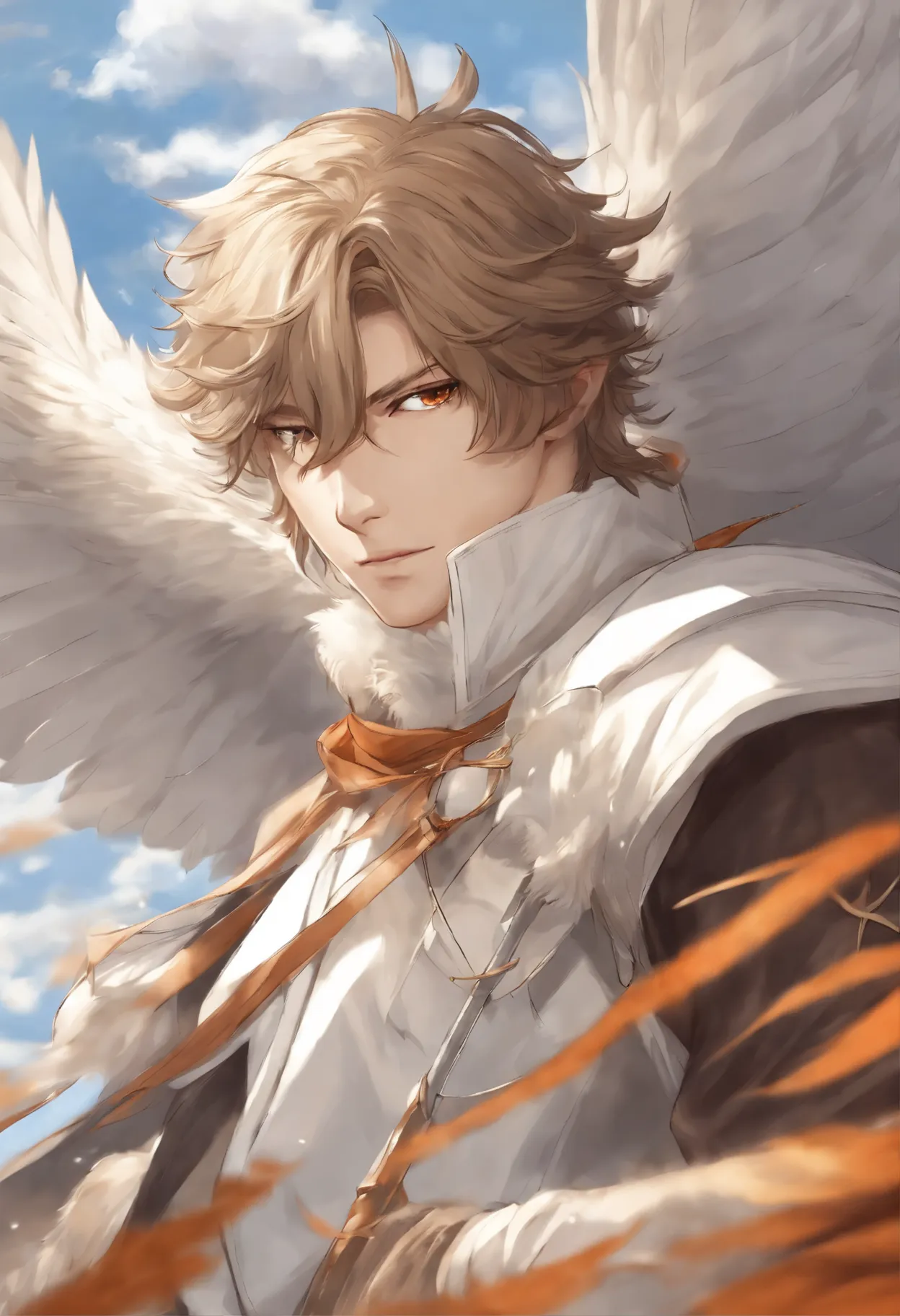 Anime - style image of a male angel with a sword and wings - SeaArt AI