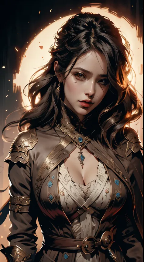 a close up of a woman with a sword and a dress, graphic artist magali villeneuve, fantasy concept art portrait, epic exquisite c...