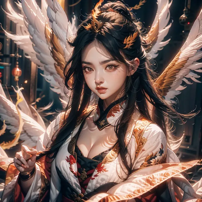 1girll， mage dressed in  white chinese hanfu），the robe was embroidered with intricate runes and ornamentudes a burning breath。he...