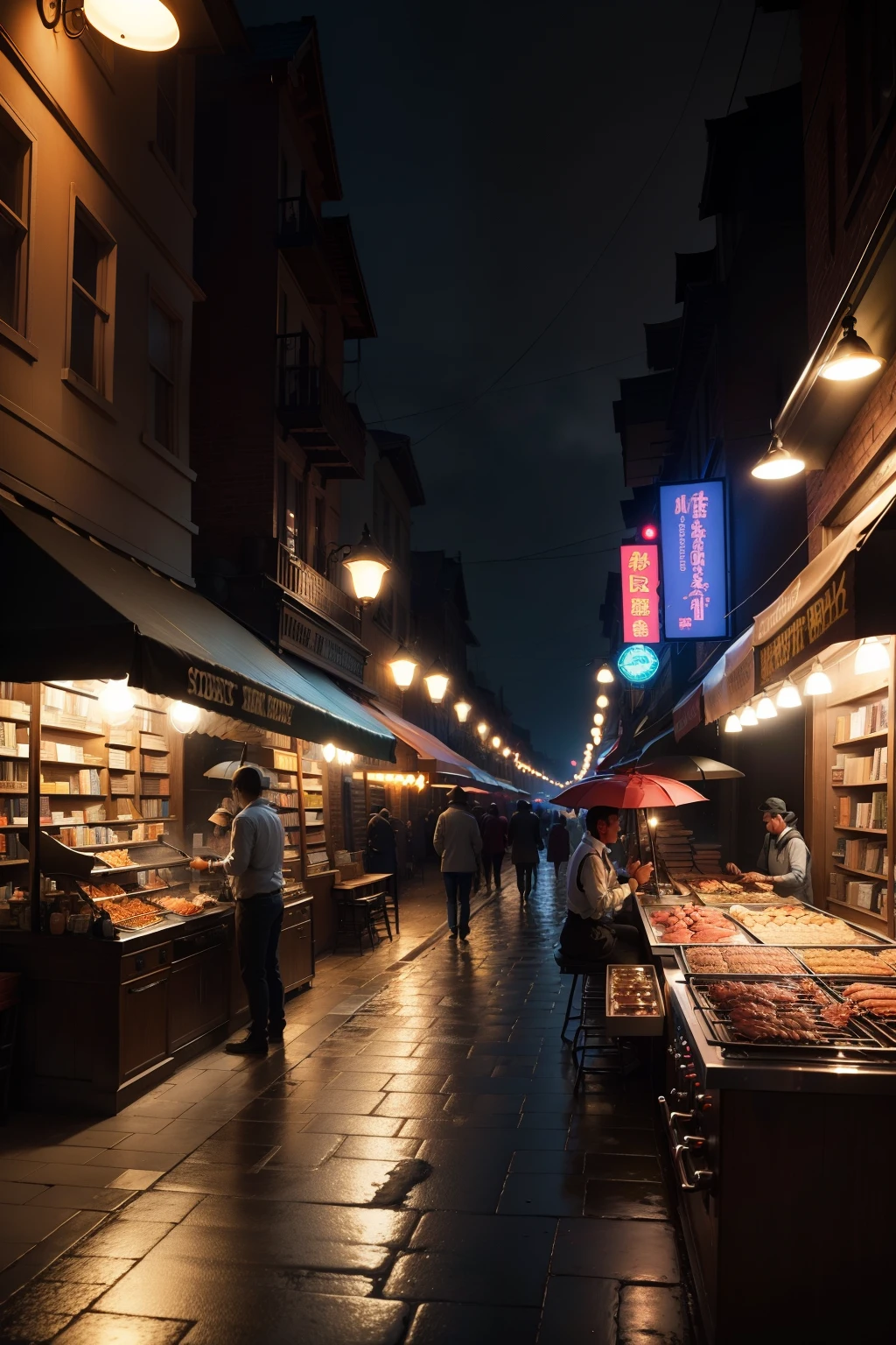 Rainy streets, the night, (Best quality at best, The is very detailed, tmasterpiece:1.2), Ray traching, The best shadow, detailedbackground, extremly intricate, super tall, realisticlying, filmgrain, 8K high-definition