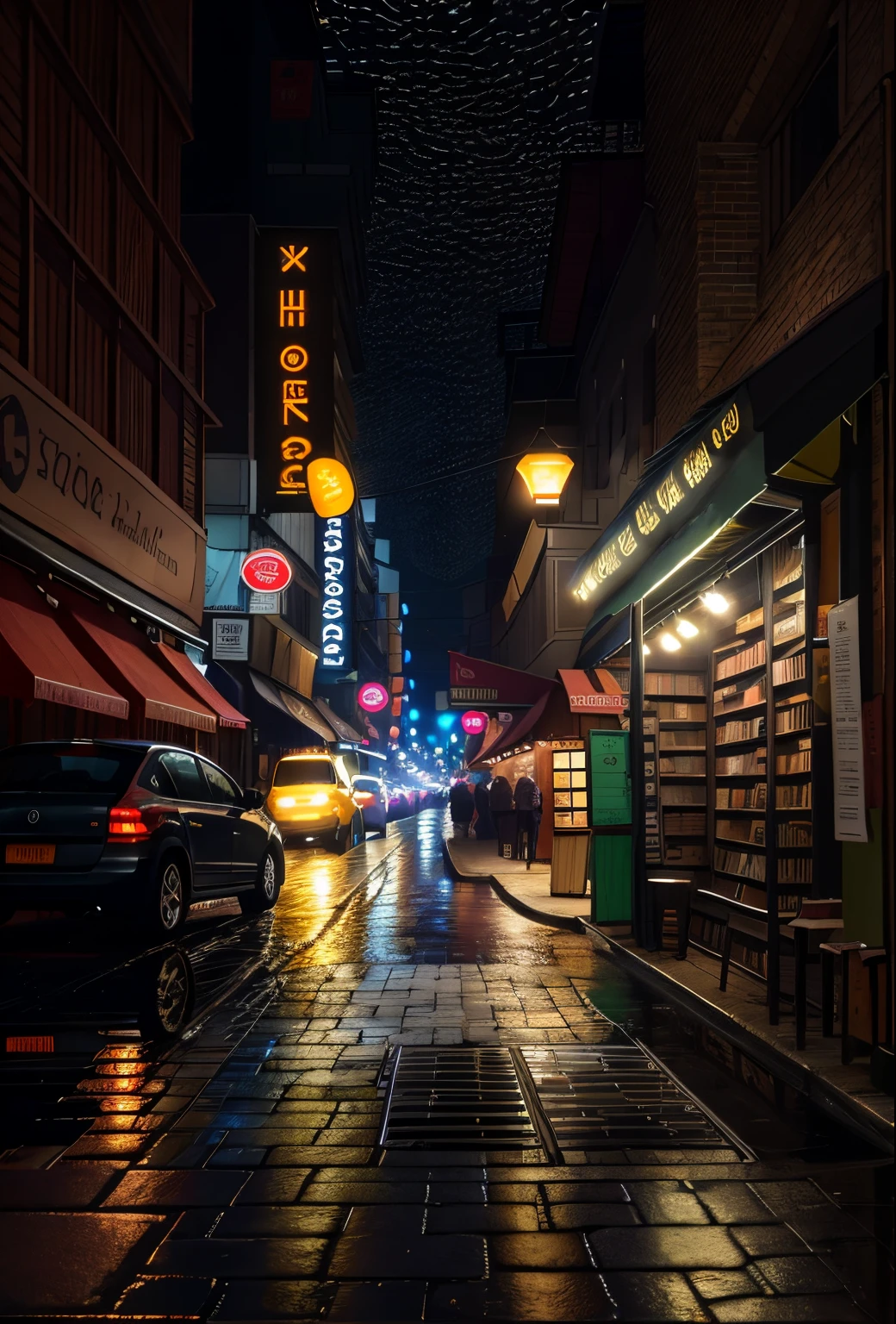 Rainy streets, the night, (Best quality at best, The is very detailed, tmasterpiece:1.2), Ray traching, The best shadow, detailedbackground, extremly intricate, super tall, realisticlying, filmgrain, 8K high-definition