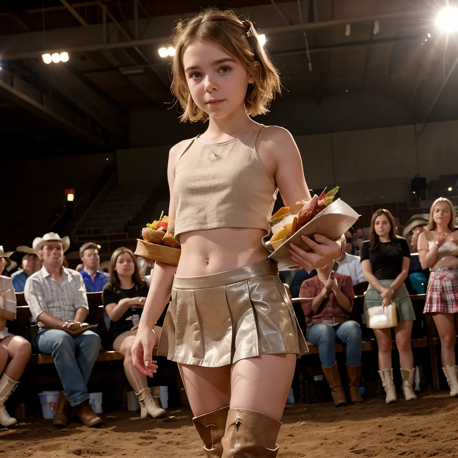 Araffe walking down a runway with a plate of food in her hand - SeaArt AI