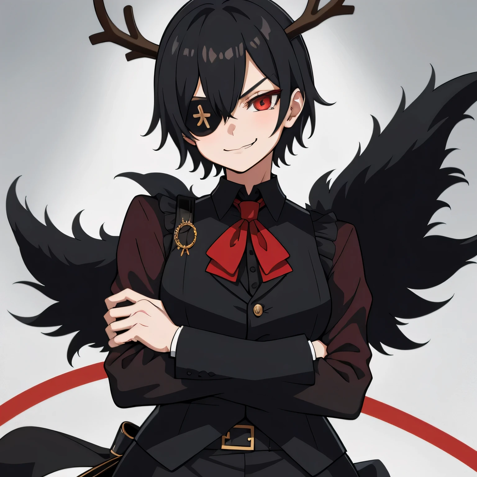 Anime character with horns and a red bow standing in front of a circle -  SeaArt AI