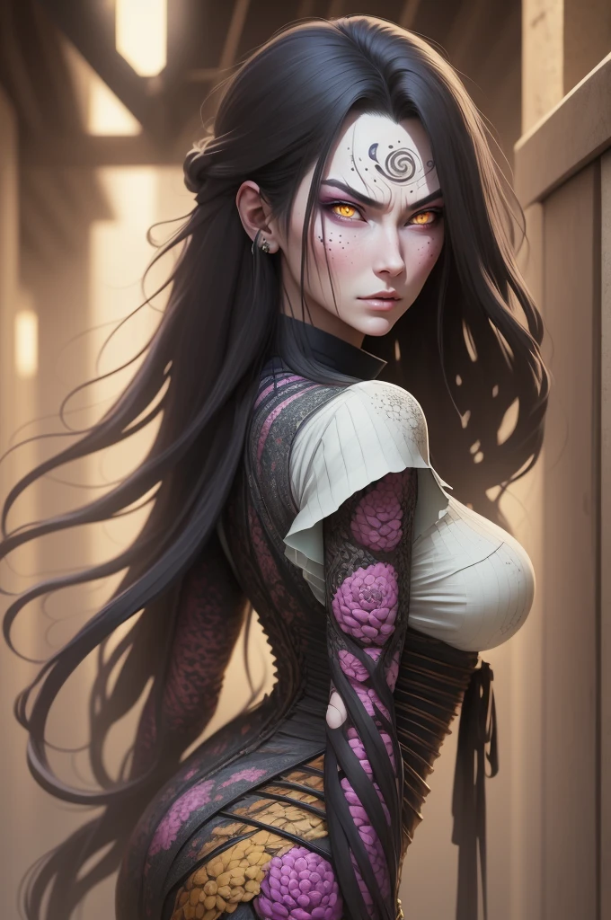 {-erro_de_anatomia:1.0} estilo anime, Masterpiece, absurdities, Orochimaru\(Naruto\), 1girl Solo, Mature woman, Oversized shirt with broad shoulders, Perfect composition, Detailed lips, large breasts, Beautiful face, body proportion, Blush, Long hair, yellow eyes, Soft gauze, Super realistic, Detailed, photo shoot, Realistic faces and bodies,
masterpiece, best quality, best illustration, hyper detailed, 1 girl, solo, glamorous, blushing, whole body, backwards, looking back