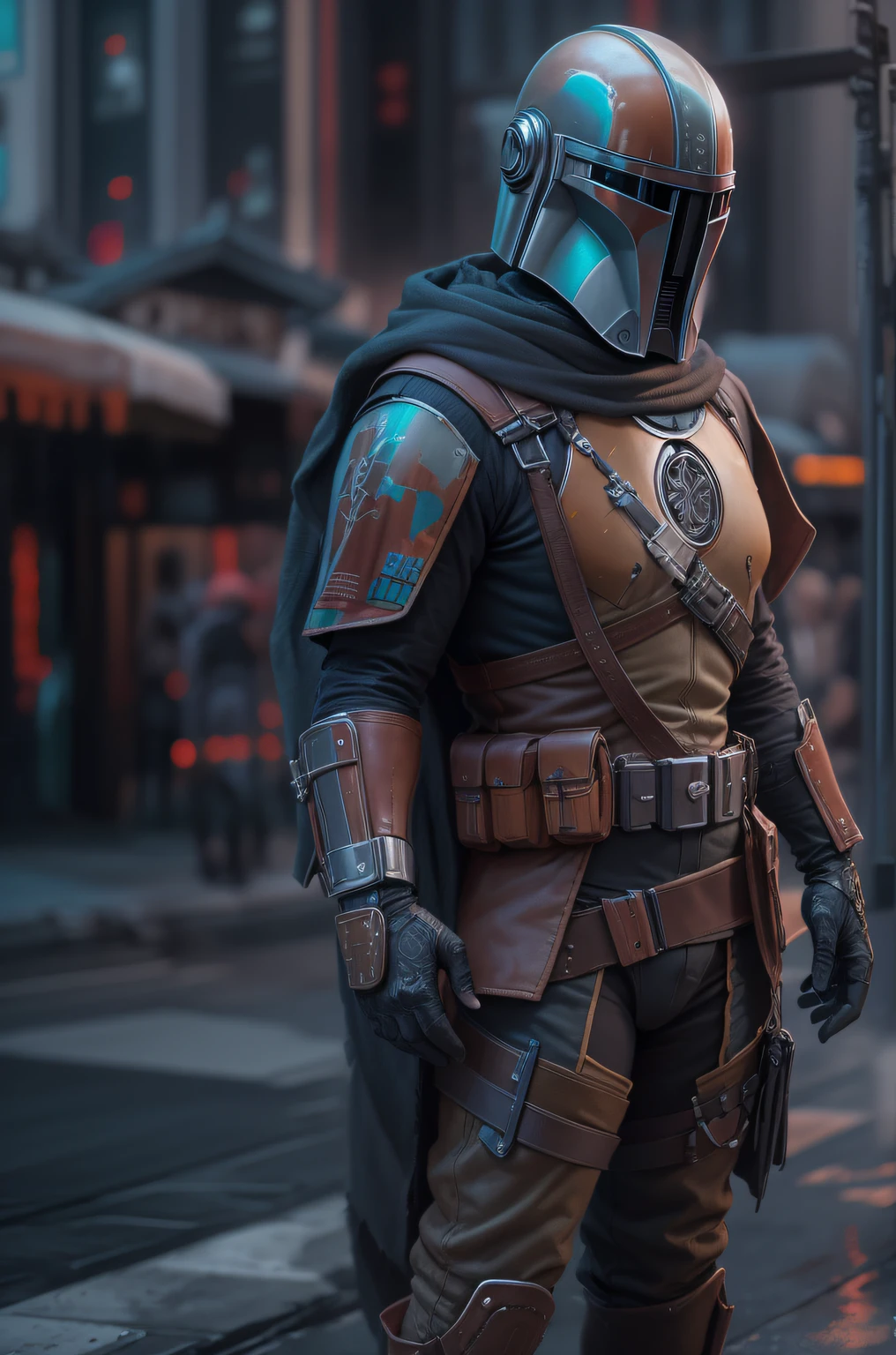 full-body-shot,half-mandalorian, niobium Manganite The Alien Entity, babychild,native middle eastern, wants eat,survival in criminal city of future,Cinematic,soft colors, Technicolor,natural skin textures, hyper realism, hyper detailed,Extremely detailed,High contrast,Masterpiece,Realistic,Ultra Detailed, intricate details,realistic humid leather,extremely intricate,Epic Realistic, cinematic style,irina yermolova,high contrast,extremely detailed, [deep night landscape],masterpiece,intricate details,faded,eyes extremely detailed, high detailed eyes,8k resolution,RAW,retina, Nikon Z9,China,Silverclaw,The Lofoten Islands of Norway,levitating islands