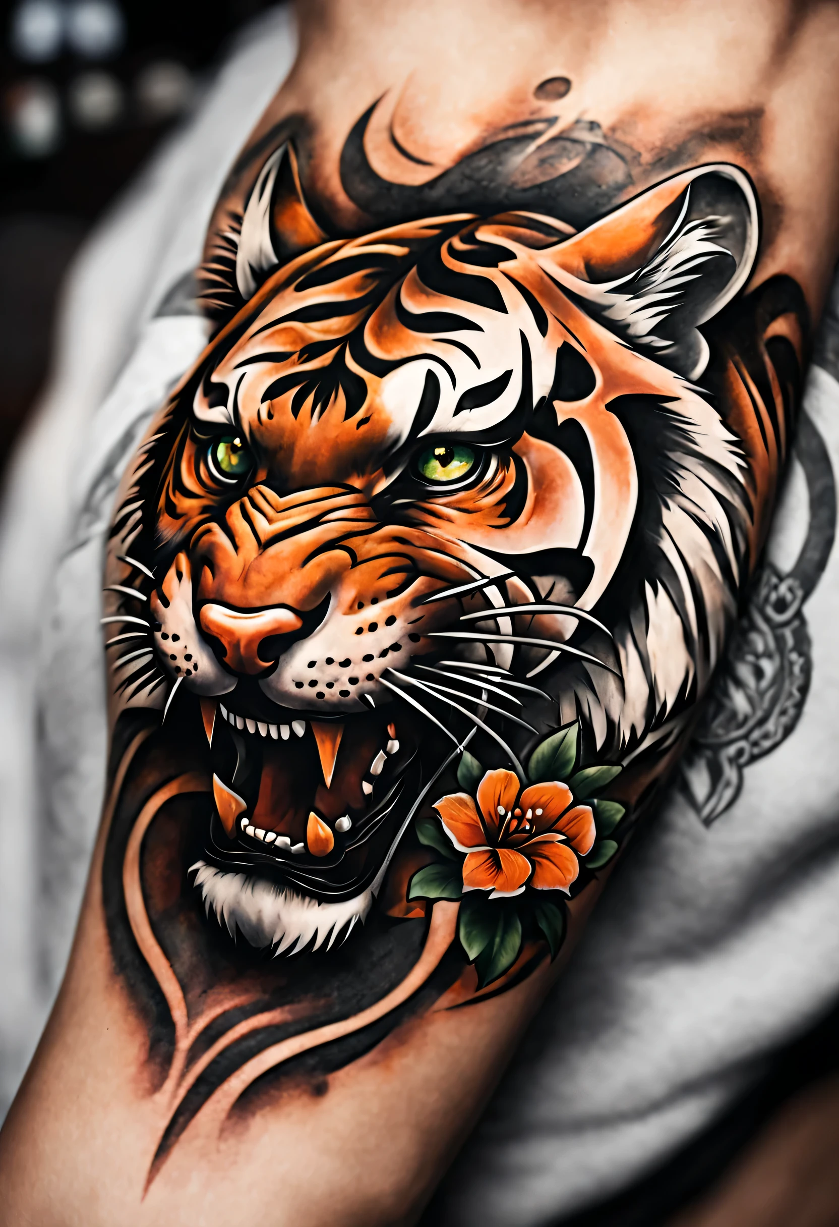 Un primer plano de un tatuaje de tigre en el brazo de un hombre - SeaArt AI