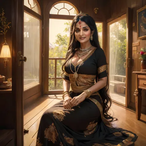 (best quality,4k,8k,highres,masterpiece:1.2),ultra-detailed, 1woman, Indian goddess Kali as middle aged housewife, long black ha...