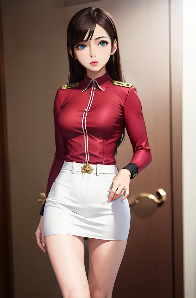 1girl in, sayla mass, Elegant, masutepiece, Convoluted, Army pink uniform dress with a super miniskirt so short you can almost s...