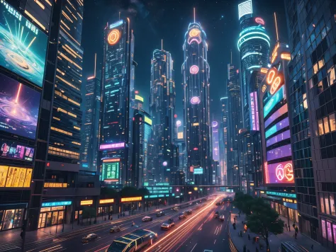 in this futuristic image of a city at night，we were taken into a city full of technology and innovation。tall skyscrapers glow wi...