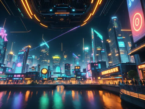 in this futuristic image of a city at night，we were taken into a city full of technology and innovation。tall skyscrapers glow wi...