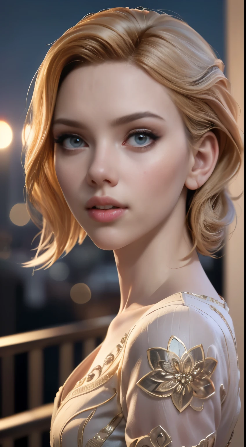 photo de Scarlett Johansson, BRUT, Belle femme, ((portrait)), ((détaillé face:1.2)), ((détaillé facial feature, détaillé skin, Peau propre), (corps parfaitement proportionné), (porter une robe de couleur), (high détaillé city environment, balcon de l&#39;appartement), (photo réaliste, Meilleure qualité, détaillé), (Fond d&#39;écran 8k), (Éclairage cinématographique, Éclairage dramatique) (netteté, complexe)