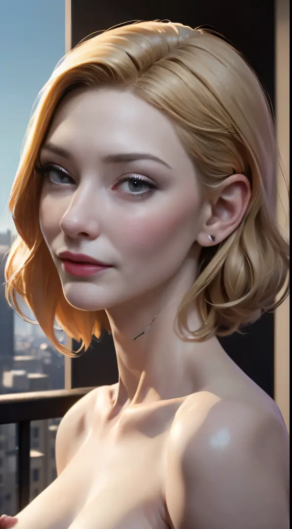 photo of Cate Blanchett, RAW, beautiful woman, ((portrait)), ((detailed face:1.2)), ((detailed facial feature, detailed skin, clear skin), (perfect proportioned body), ((nsfw:1.5)) (high detailed city environment, apartment balcony), (realistic photo, best...