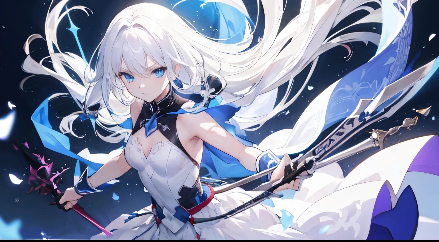 Anime girl with long white hair holding a sword and a sword - SeaArt AI