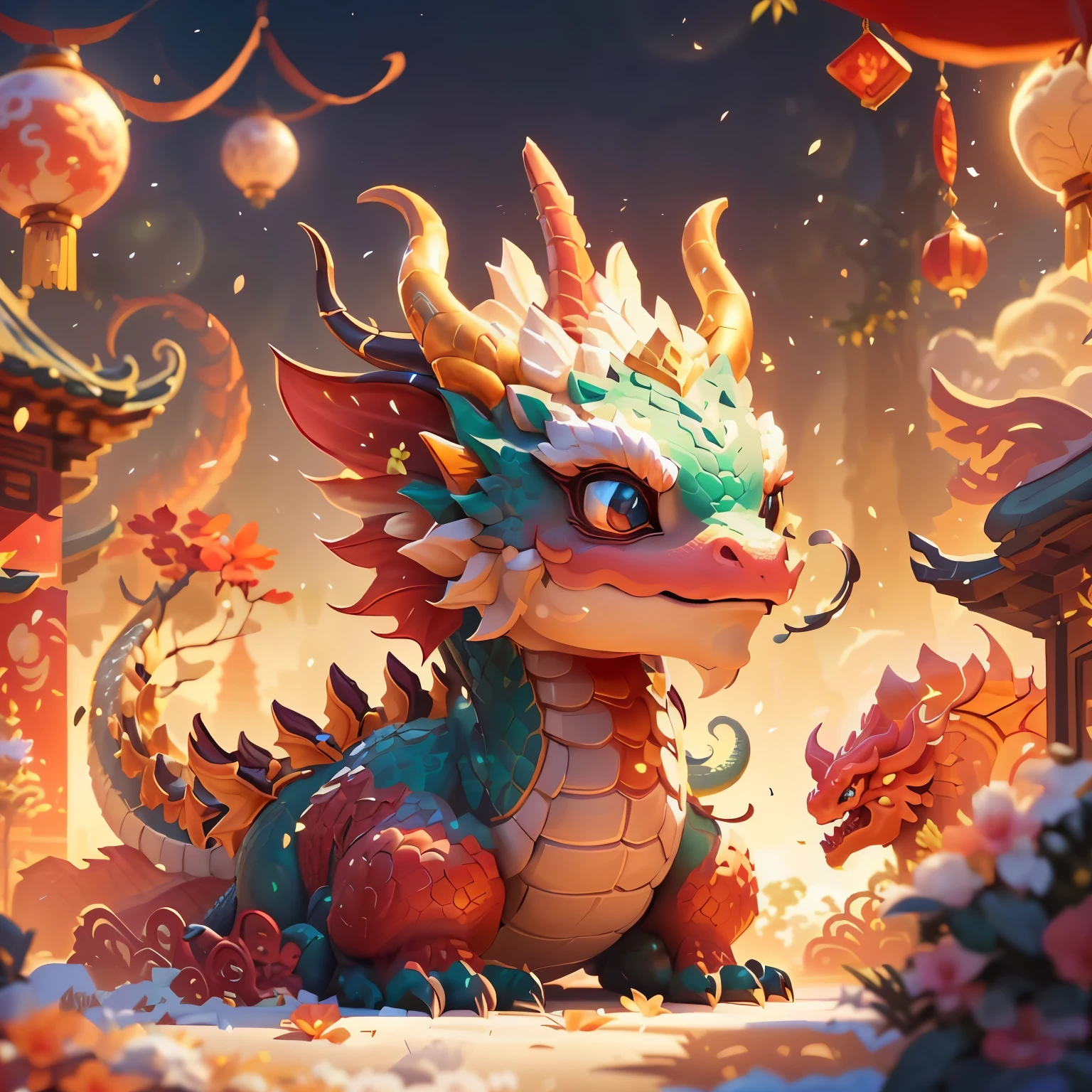 There is a dragon statue in the center of the garden, Cute and detailed digital art, cute little dragon, chinesedragon concept art, lovely digital painting, by Ryan Ye, Popular topics on cgstation, smooth chinesedragon, chinesedragon, [ Trends on CGSociety ]!!, author：Hero, digital painting very detailed, highly detailed digital painting, rossdraws global illumination