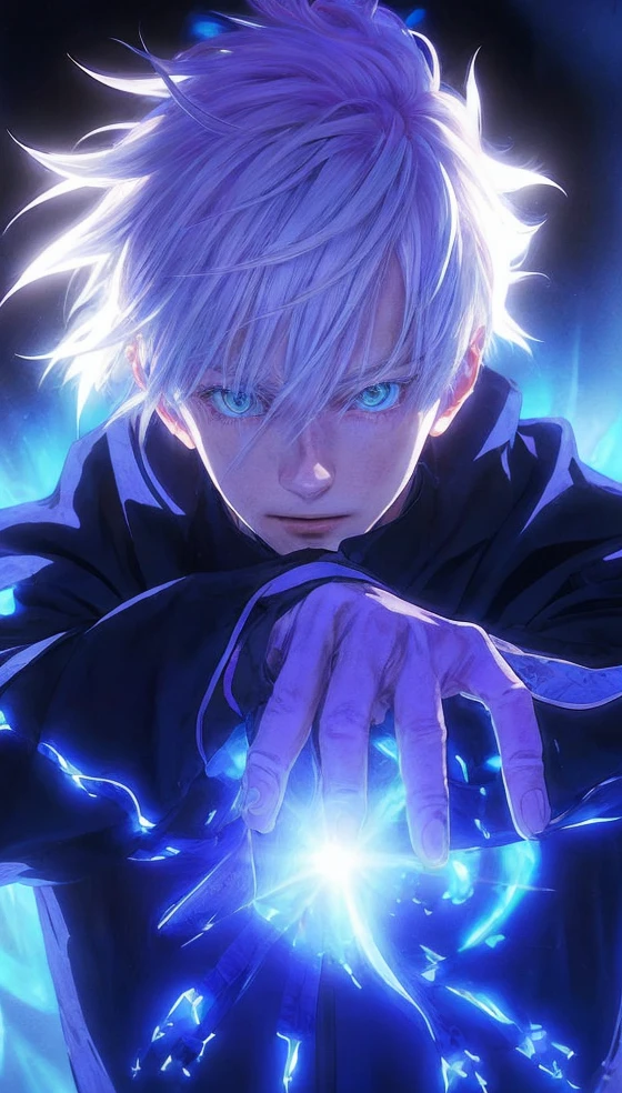 1boy, japanese, 28 years old, white hair, blue eyes, black outfit, (masterpiece:1.2), (illustration), (best quality:1.2), (best aesthetic:1.2), (beautiful art:1.2), (ultra-detailed:1.2), (8k), (HDR), (wallpaper), (sharp focus), (intricate),