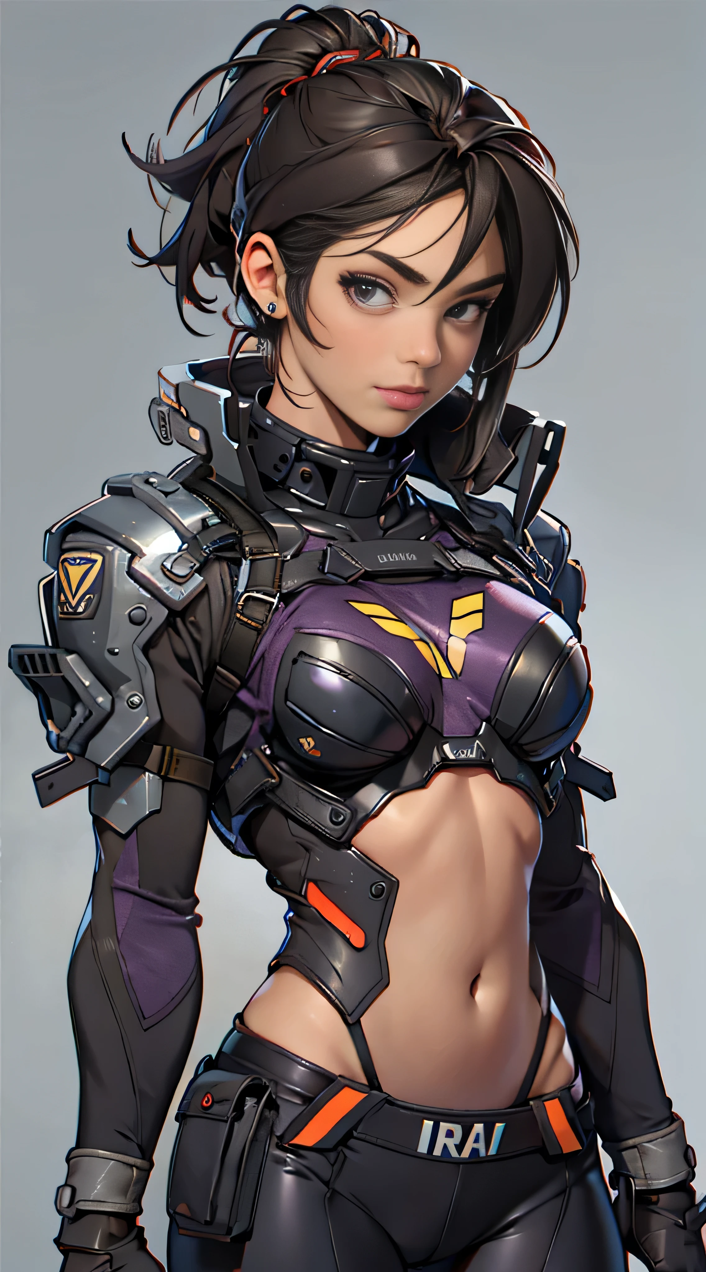 11:23(((Best quality at best: 1.4))),(Unbeatable masterpiece), (hyper HD),(Hyper-realistic 8k CG)、（dark colored hair） ((( body))), (((1 girl in))), 25-year-old American soldier with perfect body,,Beautiful and well-groomed face,muscular body:1.2,Solid royal blue jacket with details, (Pictures from head to thighs)， Complex equipment, Dark purple coat，long trousers，The clothes inside are dark，Clothes with metal electronic parts,Tech Armor )