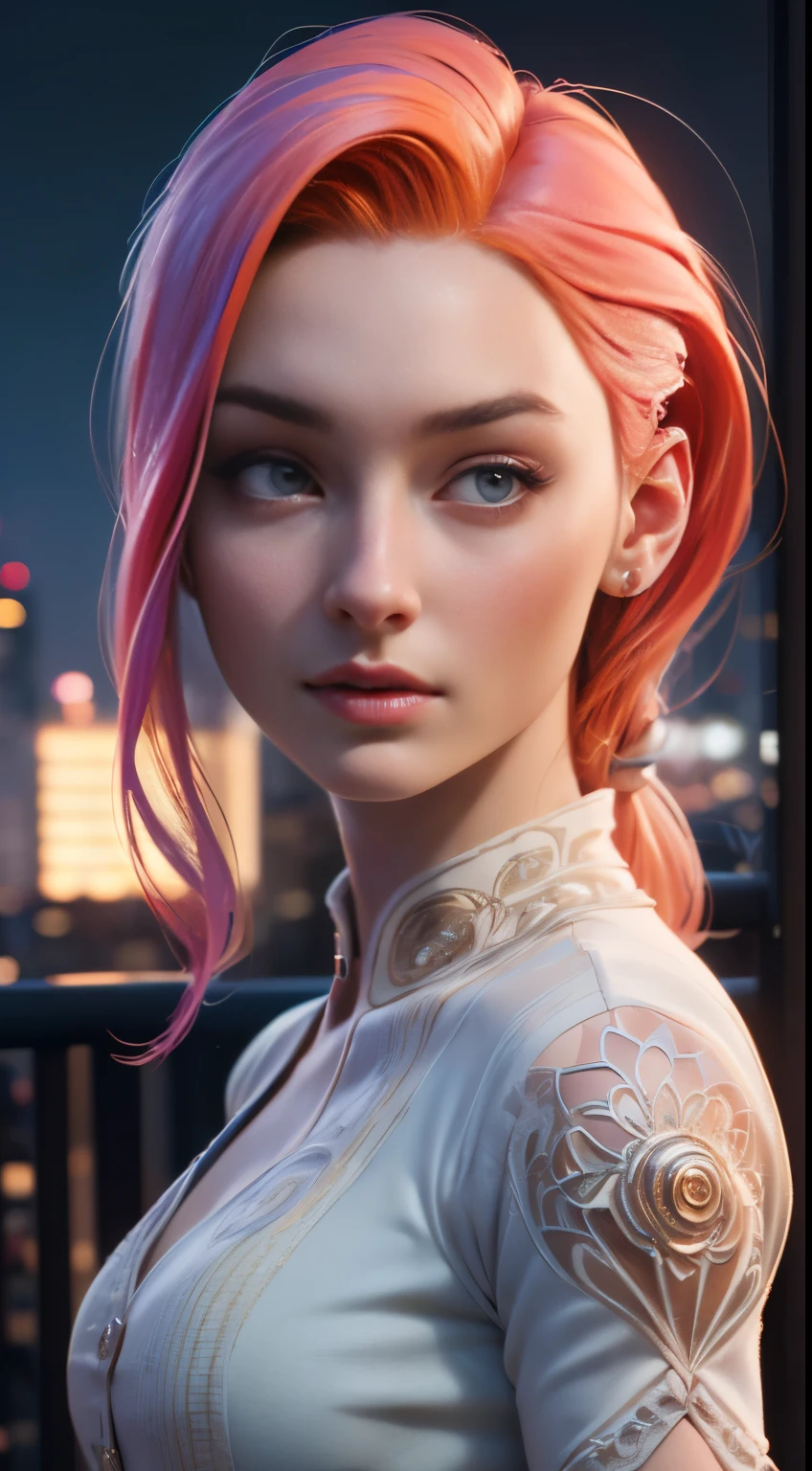 Photo de Sophie Turner, BRUT, Belle femme, ((portrait)), ((détaillé face:1.2)), ((détaillé facial feature, détaillé skin, Peau propre), (corps parfaitement proportionné), (porter une robe colorée) (high détaillé city environment, balcon de l&#39;appartement), (photo réaliste, Meilleure qualité, détaillé), (Fond d&#39;écran 8k), (Éclairage cinématographique, Éclairage dramatique) (netteté, complexe)