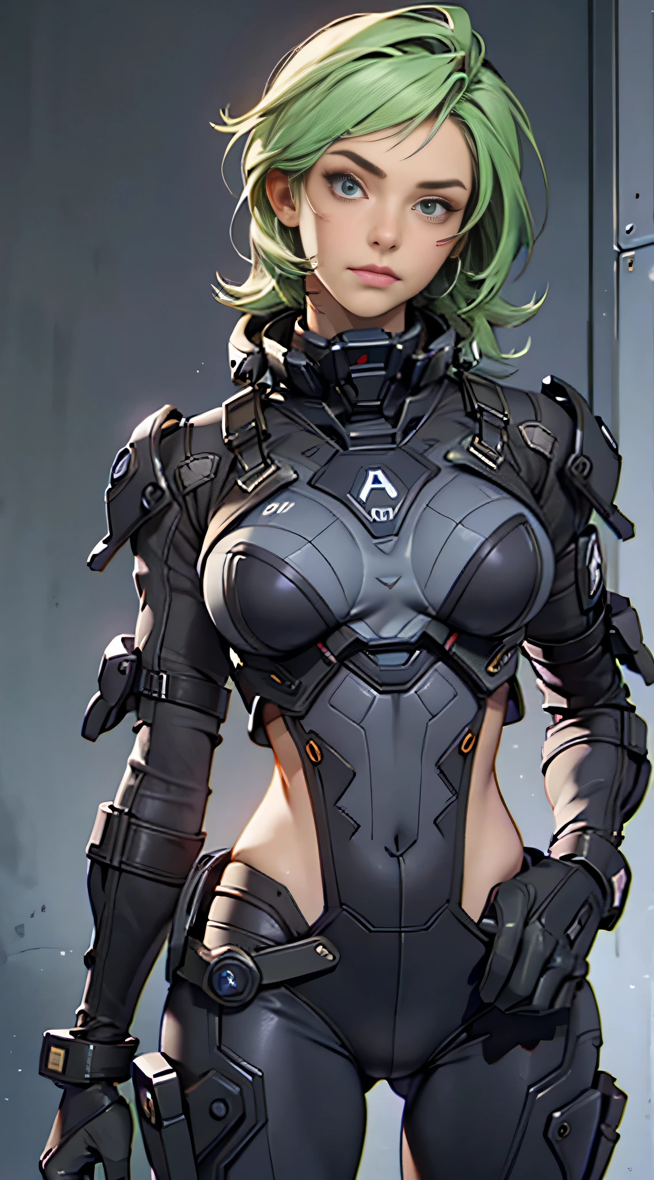 11:23(((Best quality at best: 1.4))),(Unbeatable masterpiece), (hyper HD),(Hyper-realistic 8k CG)、（Light green hair） ((( body))), (((1 girl in))), 25-year-old American soldier with perfect body,,Beautiful and well-groomed face,muscular body:1.2,Solid royal blue jacket with details, (Pictures from head to thighs)， Complex equipment, Purple coat，long trousers，The clothes inside are gray，Clothes with metal electronic parts,Tech Armor )