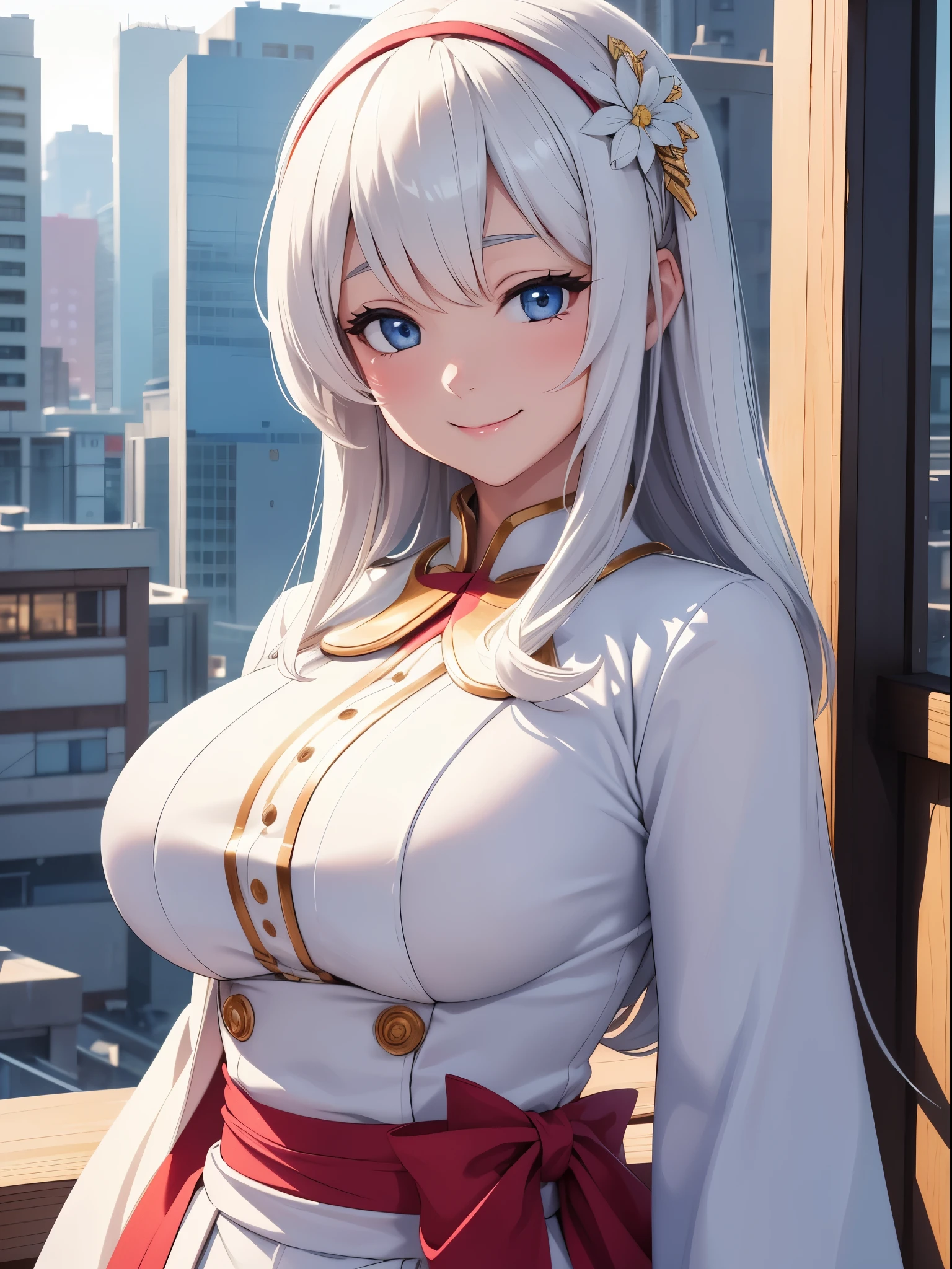 {{{best quality}}}, {{ultra-detailed}}, {illustration},{{{masterpiece}}}, japanese manga 「white suit woman」image illustlation,(hugebust upper body style:1.4),4K,8K,hyper digital art,beautiful woman,beautiful winter city background,say hello alien,musical star,sweet sweet smile,view viewer view,