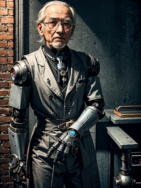 masterpiece, top quality, best quality, official art, (old man, Robot Butler:1.3), High quality, detailed, 8k, potrait