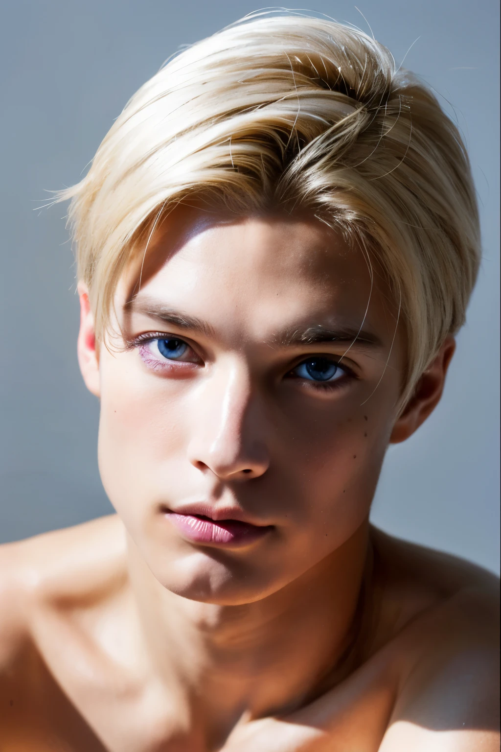 A close up of a man with a very short blond hair - SeaArt AI