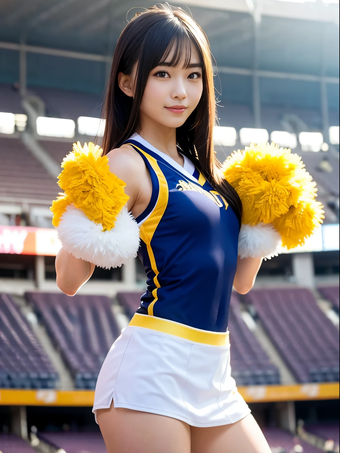 Ala Fed Asian cheerleader holding pom pom in stadium, gros-plan, gros ...