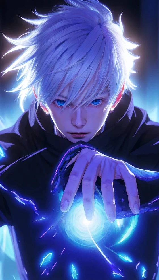 1boy, japanese, 28 years old, white hair, blue eyes, black outfit, (masterpiece:1.2), (illustration), (best quality:1.2), (best aesthetic:1.2), (beautiful art:1.2), (ultra-detailed:1.2), (8k), (HDR), (wallpaper), (sharp focus), (intricate),