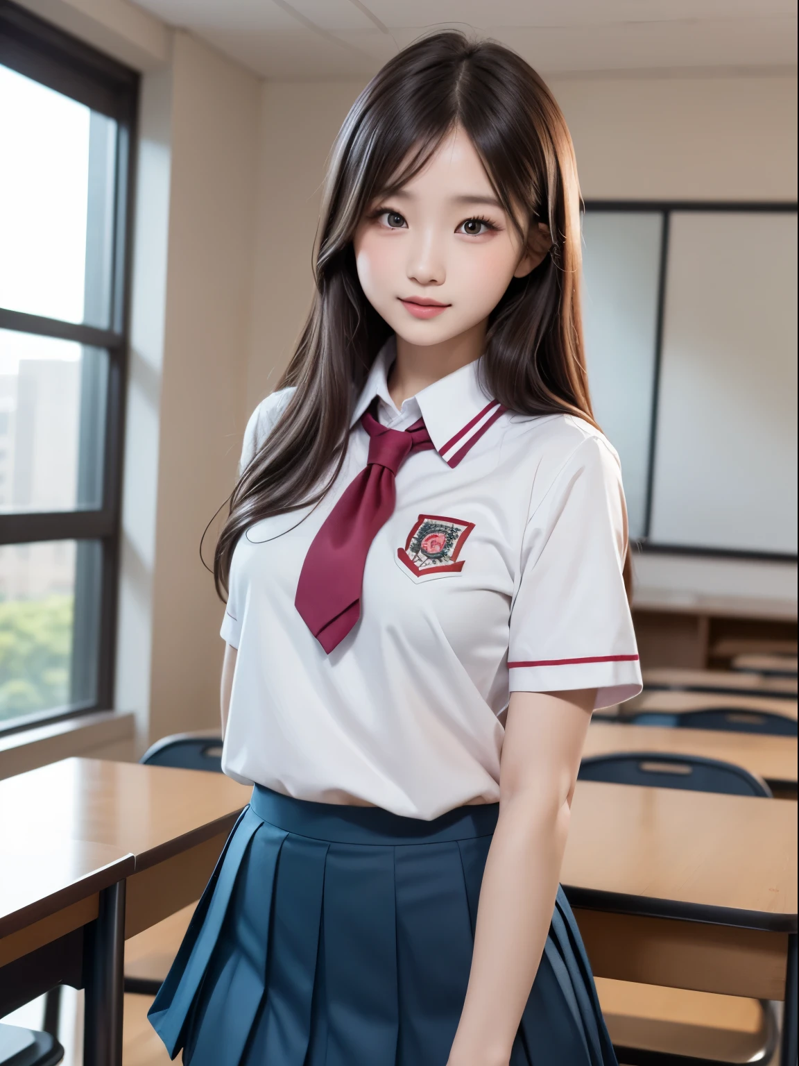 Arafed asian woman in a school uniform posing for a picture - SeaArt AI