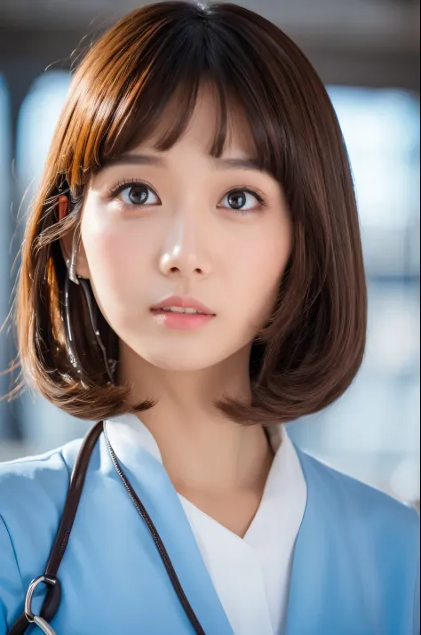 (airport:1), afternoon, (doctor gown:1), bright brown fringe short hair, light brown eyes, 1girl, 20 years old, innocent, (photorealistic), (intricate details:1.2),(masterpiece, :1.3),(best quality:1.4), (ultra highres:1.2), ultra high res, (detailed eyes)...