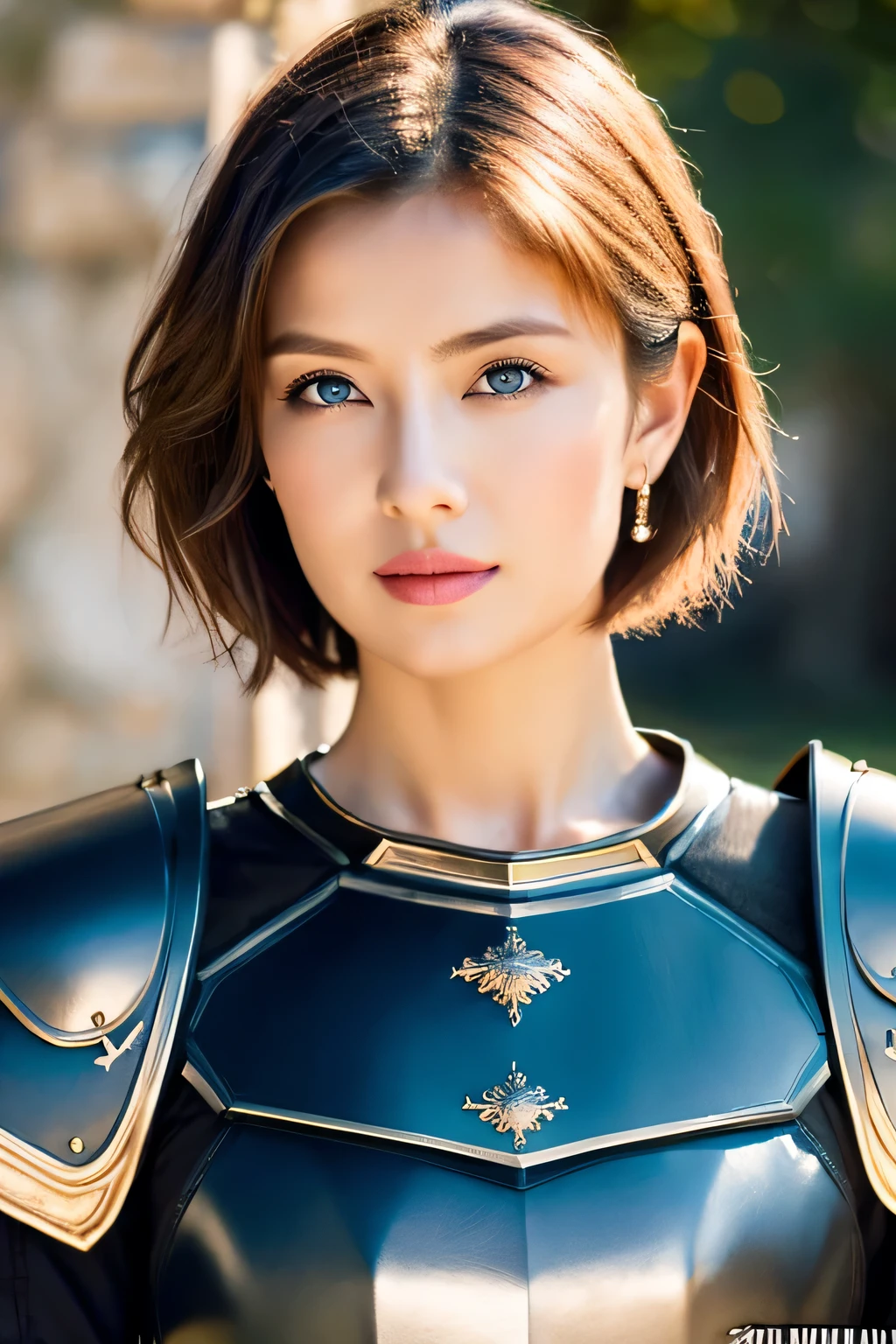 (top-quality,8k,​masterpiece),
Shot from the waist up,
Niō Standing,has a fine sword,Luxurious decoration,
Very beautiful Caucasian woman,Very beautiful face,face perfect,A detailed face,30-years old,(A detailed eye,Detailed lips,Lip Gloss),
Very white skin,Blue eyes,
so short hair,a pixie cut_boyish,a blond,
Full body Wearing armor( (armor:1.2),very precise armor,
Old castle,