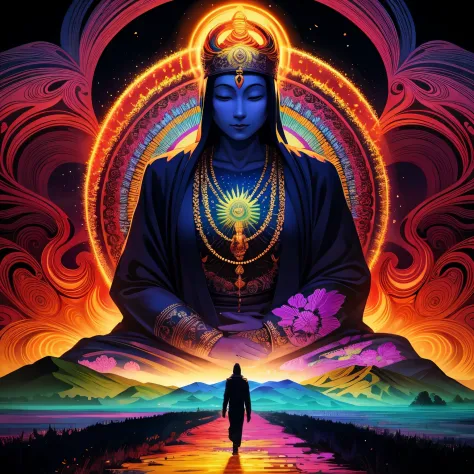 believe in (Buddha:0.5) forever, psychedelic art, landscape, scenery