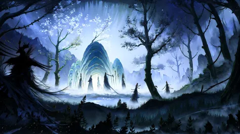 spooky forest，an atmosphere full of weirdness and death，there are many monsters around，there are also strange-shaped branches，th...