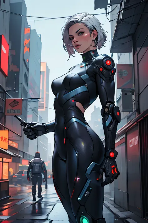 Cyberpunk woman + GTA 5 +  Incredibly detailed cyberpunk robot chrome body suit, Highly detailed futuristic style，With many tessellation textures , 8K pixels