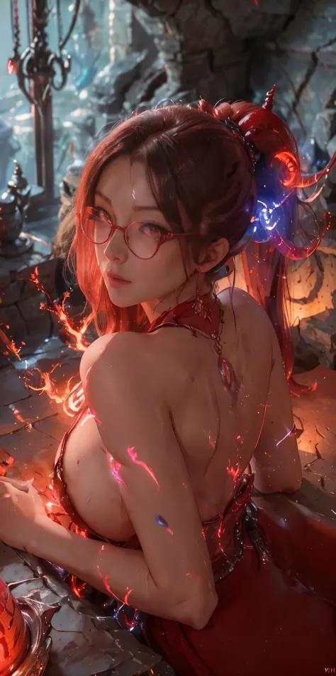 Fine、(The best illustrations)、8k UHD resolution、intricate-detail、top-quality、realisitic、ultra-detailliert、The best lighting、Best Shadows、Soft lighting、Ulutra HD、Dungeon and Dragon、caves、Dungeon、 A Necromancer、natta、Dark style、Succubus、Devil's Daughter、Bat ...