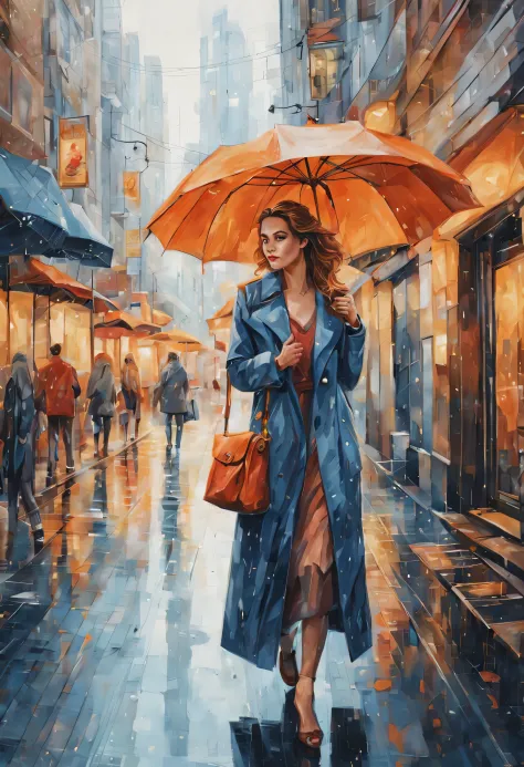 (best quality,Altas,master part:1.2),ultra-detalhado,Realistic,photoRealistic:1.37,chuva da cidade,linda mulher elegante andando...