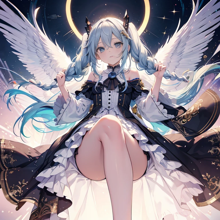 hatsuneMiku、(ultra-realistisch), (Eine Illustration), (Highres), (8K), (hochdetailliert), (Die beste Illustration), (Schöne, detaillierte Augen), (beste Qualität), (Super detailliert), (Meisterwerk), (Hintergrundbilder), (Detailliertes Gesicht), Allein, 1 Mädchen, Aristokratische Kleider、weißes Haar, Iris heterochromatische Augen, kleine Muttermale unter dem Auge, mittlere Brust, lange Beine,Atemberaubende Komposition,Fußzöpfe,Schöne und detaillierte Beine