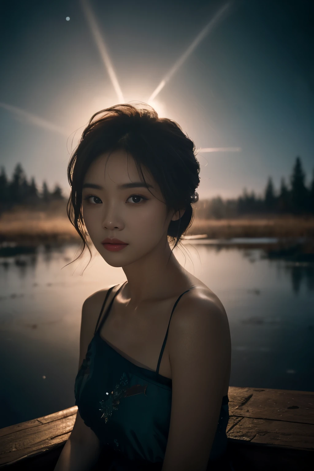 All faces and pictures must be different,((Ultra Long Exposure Photography)) high quality, highly detailed, a stunningly photorealistic closeup portrait of two beautiful Chinese women,Babyfaced, intricate detailed eyes,open shoulders,see-through,skirtlift,where two mysterious women sits by the edge of a pond, capturing a romantic atmosphere under the starry sky.(UHD, 8K wallpaper, High resolution), POV, by lee jeffries, nikon d850, film stock photograph ,4 kodak portra 400 ,camera f1.6 lens ,rich colors ,hyper realistic ,lifelike texture, dramatic lighting , cinestill 800,