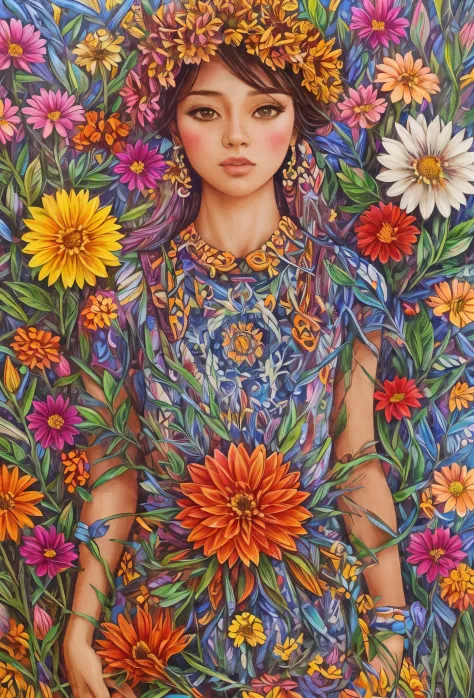 (ultra-detailed background, detailed background), absurdres, highres, ultra detailed, extremly detailed, 1girl, (bunch of flower...