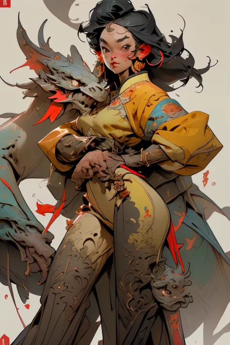 there is a woman in a costume with a dragon on her chest, wallop and Krenz Chart, Krenz Chart and wen jun lin, Ross Tran 8 k, Ro...
