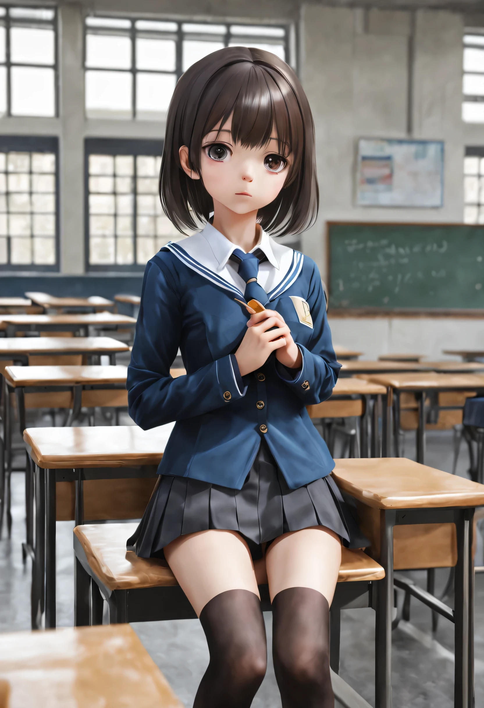 photorealestic, chica joven, Alto detalle, alta calidad, obra maestra, (senos pequeños)), en la escuela, uniforme escolar ultracorto, una chicas, el anime