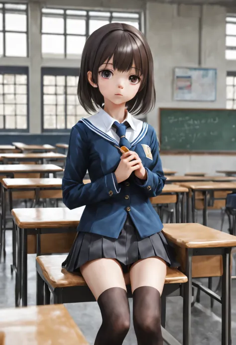 photorealestic, young girl, high detail, hiquality, Masterpiece, (small breasts)), at the school, ultra short school uniform, on...