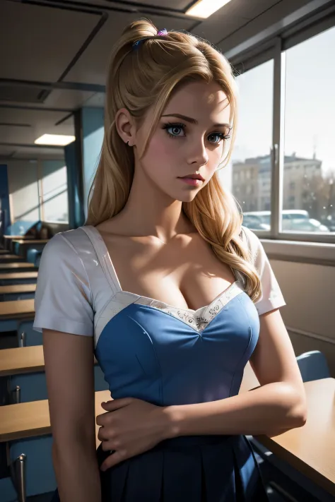 Betty Cooper est l&#39;héroïne de la série Riverdale. Photo prise dans une classe de lycée. Veronica est habillée en classe. Cad...