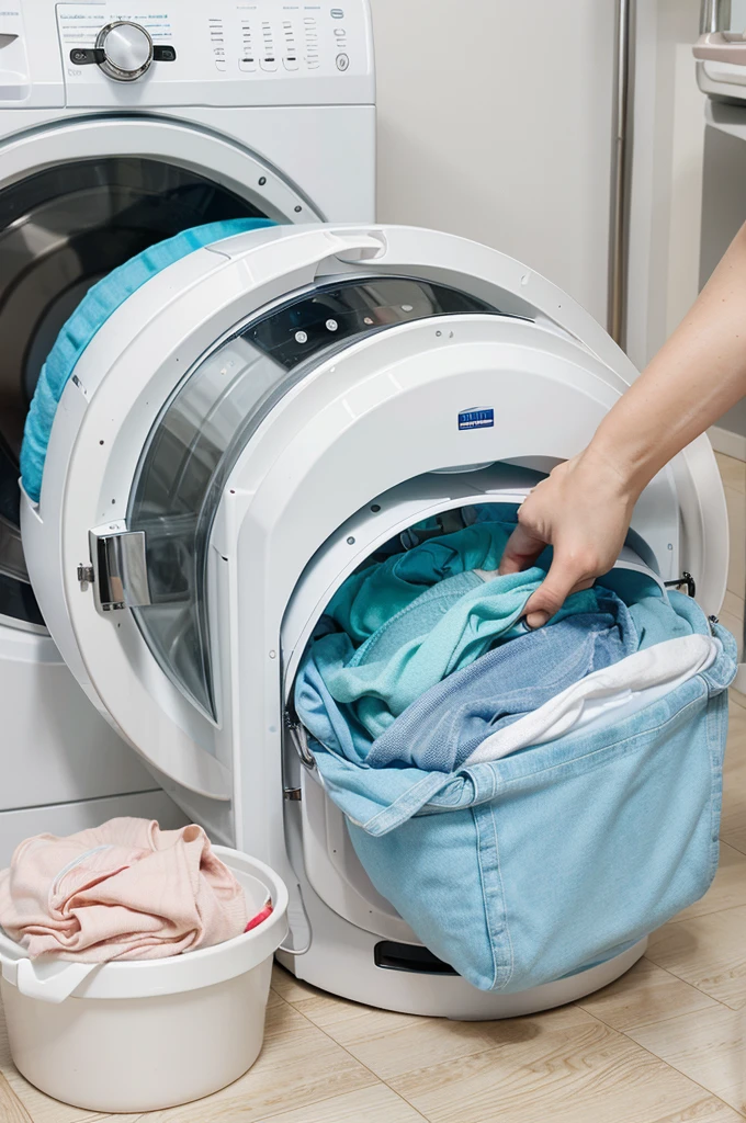 high-quality, 4k, detailed illustration, realistic, vivid colors, well-lit environment, washing machine, laundry, clean clothes, spinning drum, water, detergent, bubbles, laundry room, laundry basket, folded clothes, cleanliness, efficiency, modern technology
