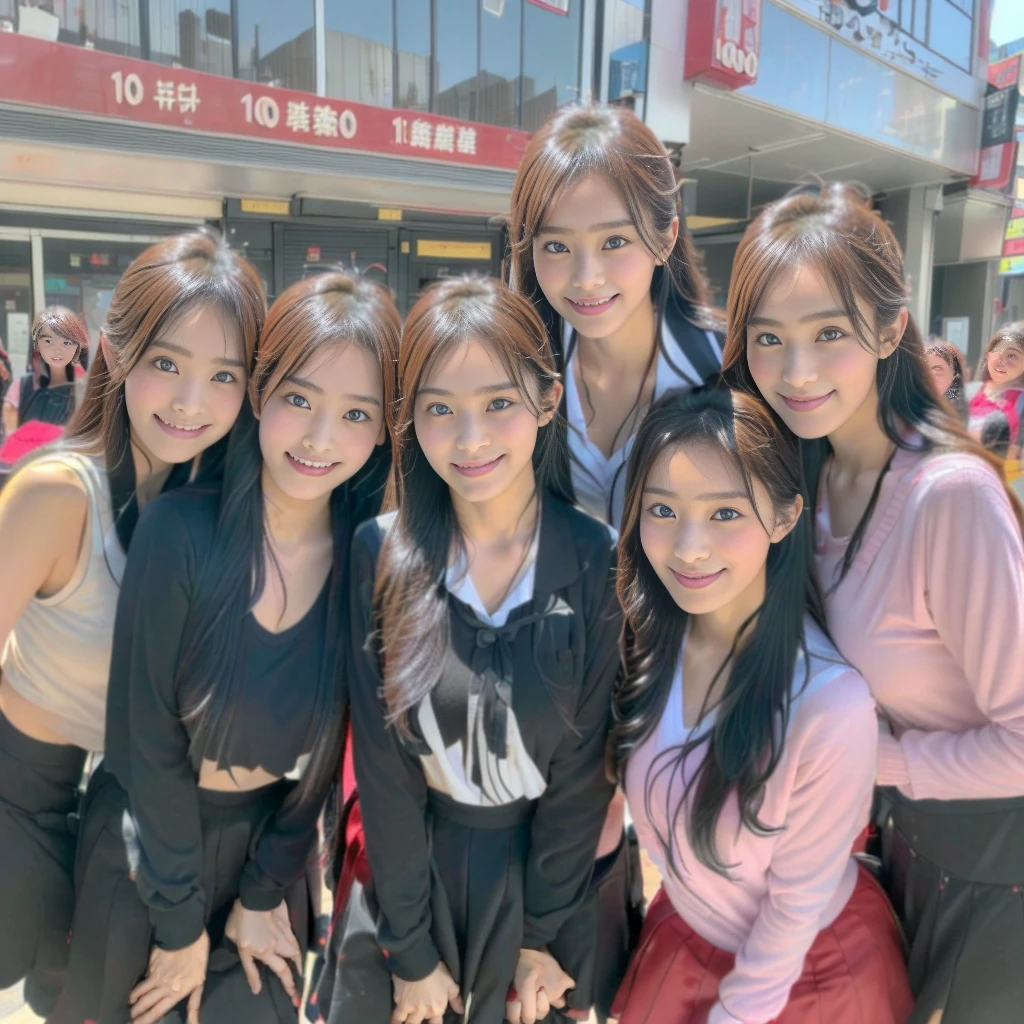 Raw photo、(((multiple girls))),((((6+girls)))),((((1000girls)))),(((10000girls)))、((((100000 girls))))、Women only、The same face、((matching school uniform))、(((many girls clinging to each other)))、((((Large group))))、、Long black hair、10,000 cute girls going to school、a smile、Commuting to school、School route、In the street、selfee、same person、(((Lots of girls filling the area)))、(((Many girls fill the city)))、a junior high school student