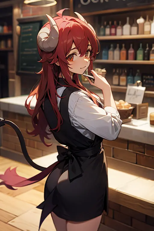 Age 20, working at a cafe, demon horns and tail