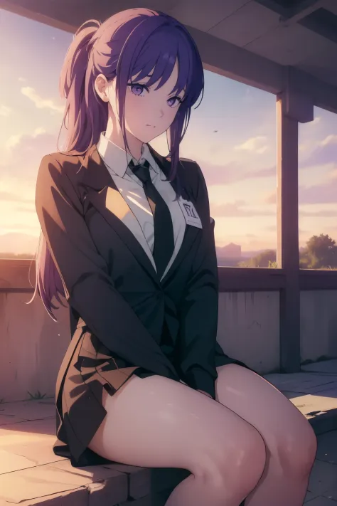 ((((obra maestra, la mejor calidad, ultrahigh resolution)))), ((perfect anatomy)), 1girl, long hair, purple hair, sitting on flo...