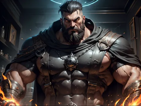 (best quality,ultra-detailed,realistic:1.37),colossal,giant bearded muscle man,imposing,macrophilia,looking down at me with an angry evil face,thick bushy beard,intense gaze,mountainous biceps,hulking frame,rippling muscles,dominant presence,enormous hands...