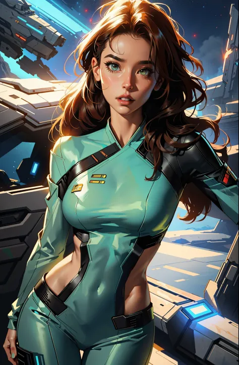 sexy woman in star wars costume posing in front of a spaceship, inspired by Marek Okon, alena aenami and artgerm, style of raymo...