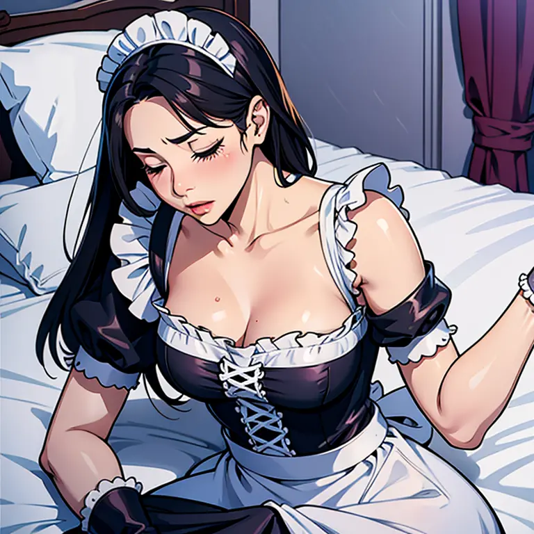 The best picture quality，Sexy maid outfit，Very shy expression，Sleep in bed，Great figure，Side Body