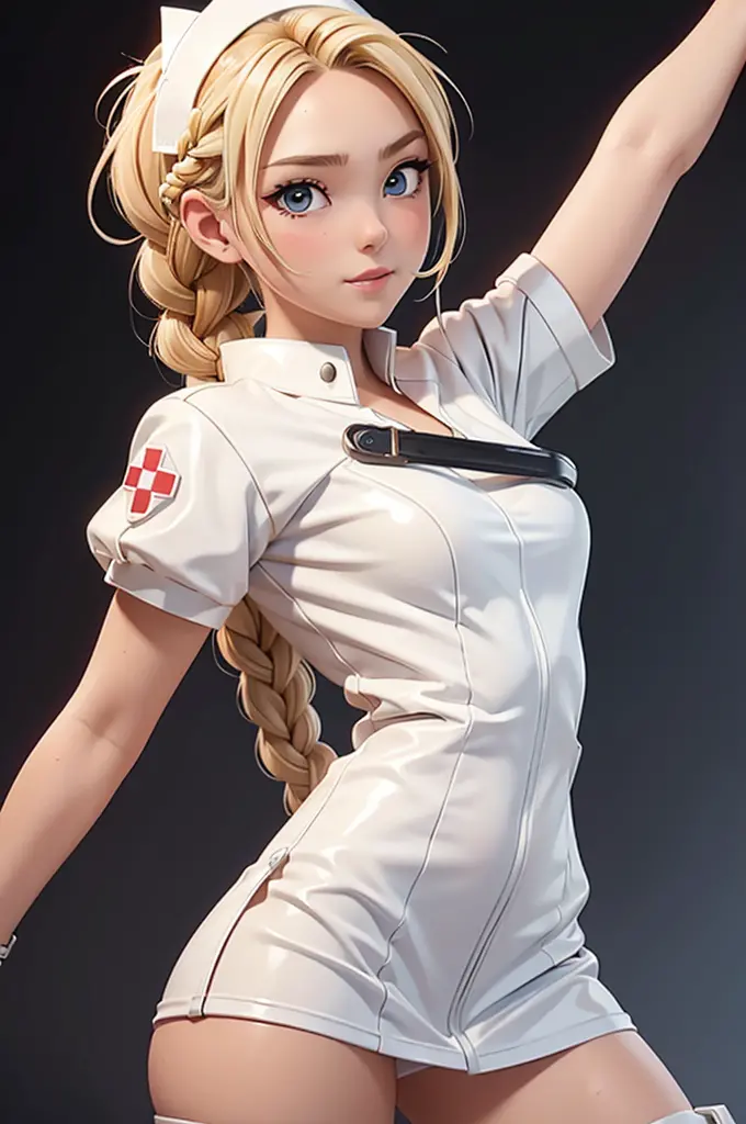 1girl, Blonde braided hair, Warrior, dressed in Glossy White Leather, also she's a Nurse, on the battle field.